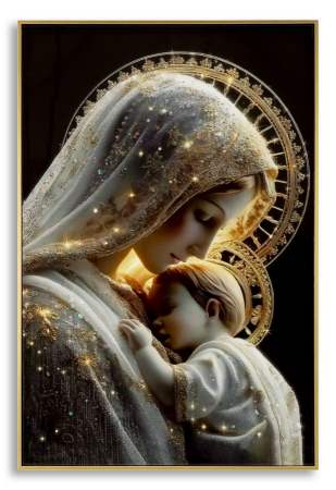 Tablouri - Tablou Canvas cu rama din lemn scena maternitate cu aura sacra decor multicolor