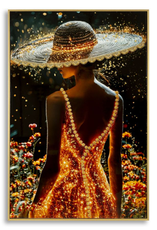 Chipuri, Siluete - Tablou Canvas cu rama din lemn silueta feminina stralucitoare cu accente aurii