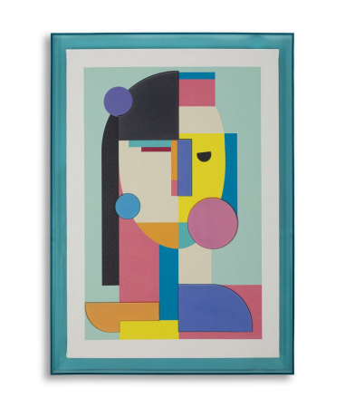 Tablouri - Tablou cubist multicolor 50x70 cm – chip abstract cu ramă turcoaz lucioasă