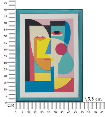 Tablou cubist colorat 50x70 cm – artă geometrică cu ramă turcoaz [6]