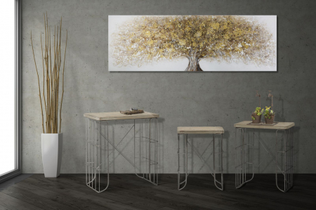Tablou copac aurit 180x60 cm – artă decorativă glam în relief metalizat [7]