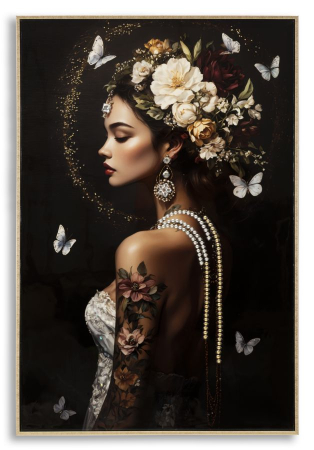 Chipuri, Siluete - Tablou decorativ cu rama multicolor din lemn de brad si canvas Persian