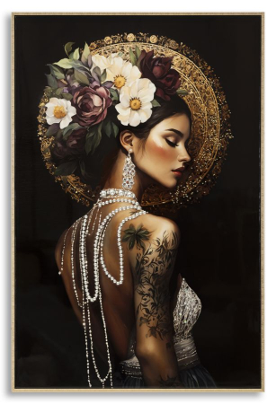 Chipuri, Siluete - Tablou decorativ cu rama Persian multicolor din lemn de brad si canvas