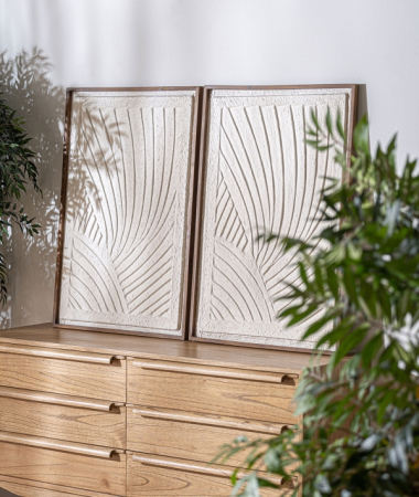 Tablou decorativ papier-mâché bej cu ramă lemn [1]