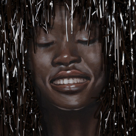 Tablou portret femeie africană pictat manual cu accente aurii [1]