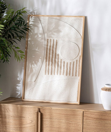 Tablou decorativ papier-mâché bej cu ramă lemn [3]