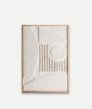 Decoratiuni perete - Tablou decorativ papier-mâché bej cu ramă lemn