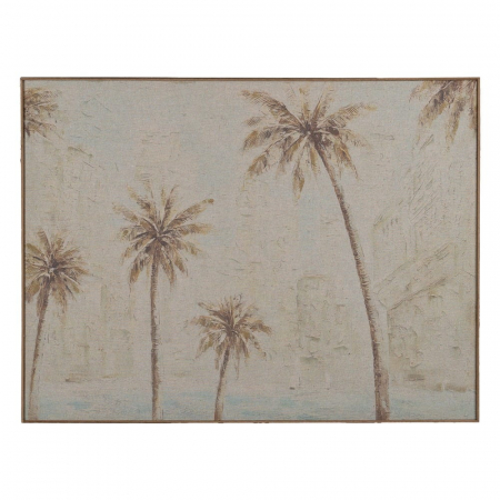 Decoratiuni perete - Tablou palmieri bej crem – ilustrație tropicală pe lemn, 80x60 cm