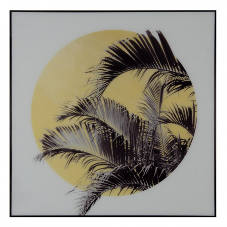 Decoratiuni perete - Tablou frunze palmier fundal galben – canvas pătrat tropical 100x100 cm