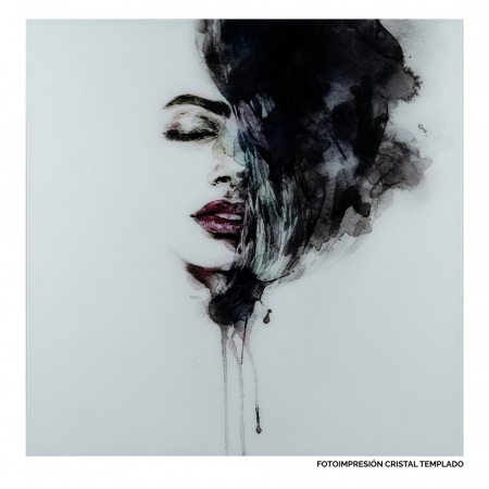 Tablouri - Tablou pătrat portret feminin pe sticlă – artă modernă expresivă