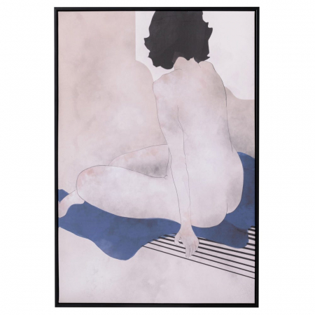 Tablouri - Tablou siluetă bej-albastru pe canvas – artă feminină modernă