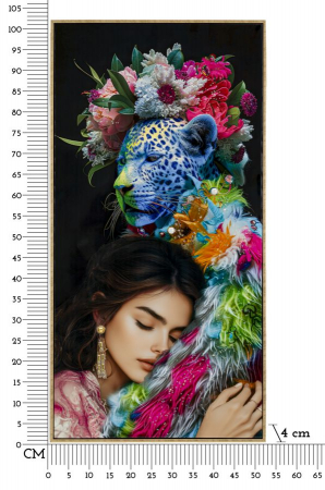 Tablou femeie leopard floral 52x102 cm – artă fantezistă cu simbolism și culoare [6]