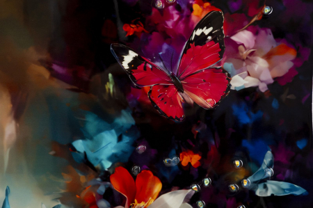 Tablou portret floral fluturi 62x92 cm – artă expresivă cu cromatică intensă [4]