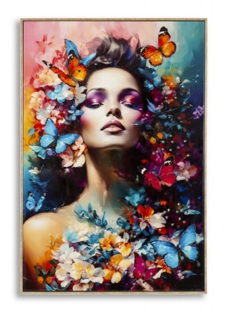 Tablouri - Tablou portret floral fluturi 62x92 cm – artă expresivă cu cromatică intensă