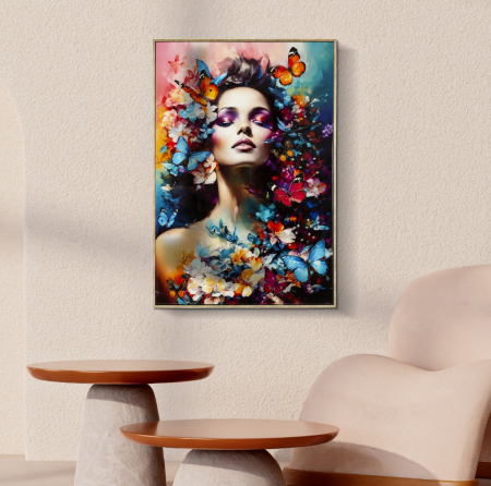 Tablou portret floral fluturi 62x92 cm – artă expresivă cu cromatică intensă [5]