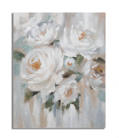 Tablouri - Tablou pictura canvas cu flori crem si detalii pastel