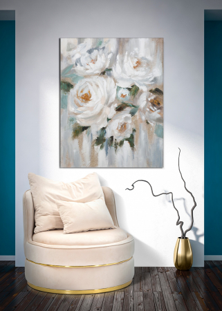 Tablou pictura canvas cu flori crem si detalii pastel [1]