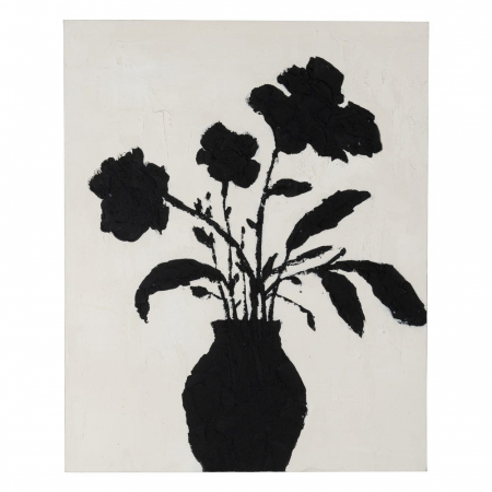 Tablouri - Tablou minimalist flori negre pictat manual vertical crem 80x100cm