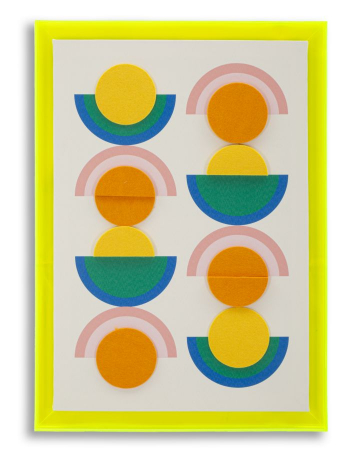 Decoratiuni perete - Tablou geometric cercuri galben neon 50x70 cm – compoziție retro pop pe pânză