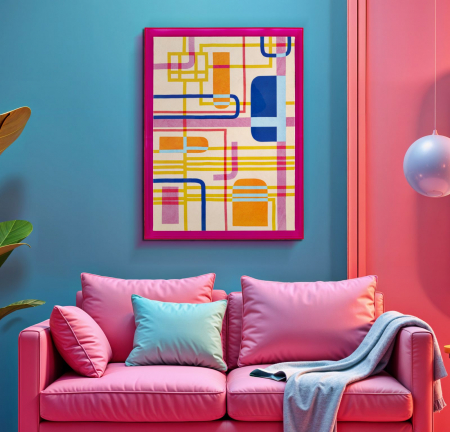 Tablou geometric multicolor fucsia 60x80 cm – compoziție vibrantă pe pânză [5]