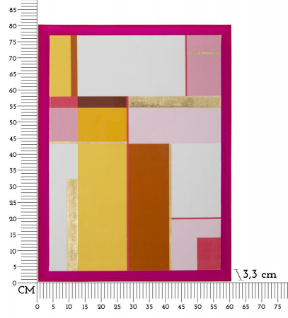 Tablou geometric roz galben 60x80 cm – compoziție abstractă cu accente aurii și ramă fucsia [6]