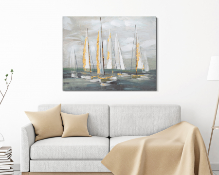 Tablou pictura panza peisaj marin Gold Boat | creativdeco.ro [1]