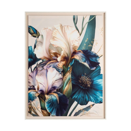 Decoratiuni perete - Tablou imprimat cu flori de iris si mac, rama de lemn