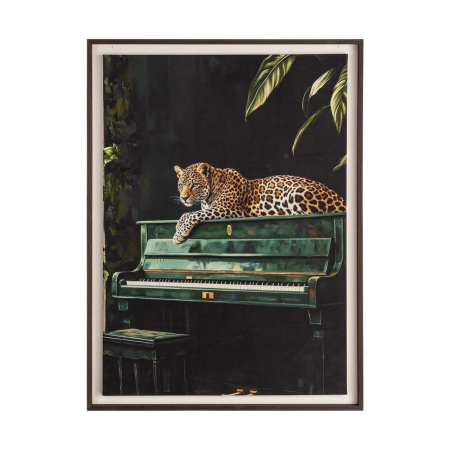 Decoratiuni perete - Tablou imprimat cu leopard pe pian, rama de lemn