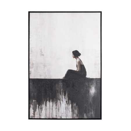 Colectia noua - Tablou cu silueta feminina asezata, imprimat alb-negru minimalist