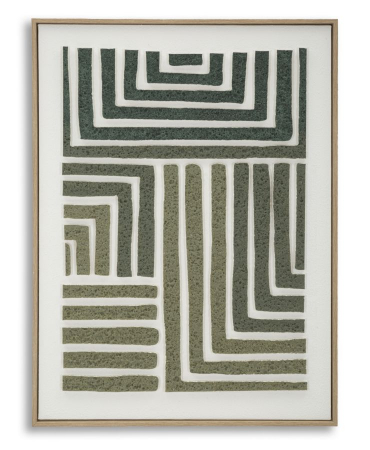 Decoratiuni perete - Tablou labirint geometric verde 60x80 cm – textură 3D pe pânză calmă