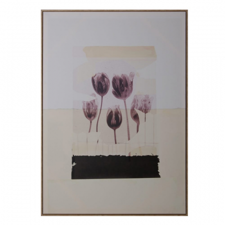 Tablouri - Tablou canvas cu lalele roz pe fundal bej – compoziție florală modernă