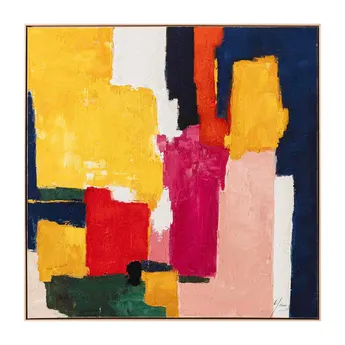Tablouri - Tablou pătrat abstract multicolor pictat manual în ulei
