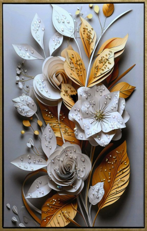 Tablouri - Tablou Tridimensional Flori Auriu - CreativDeco