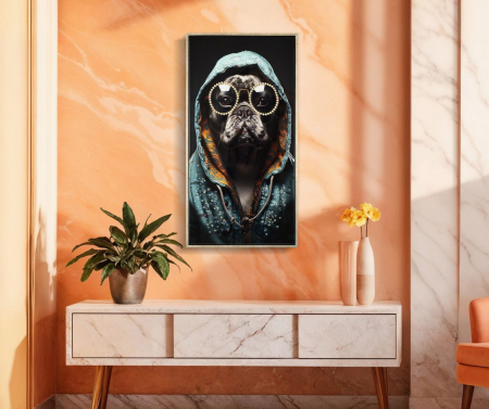 Tablou Pug Gluga Turcoaz Ochelari - CreativDeco [1]