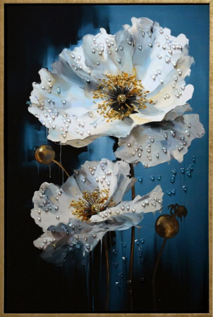 Tablouri - Tablou Flori Albe si Albastre Elegant - CreativDeco