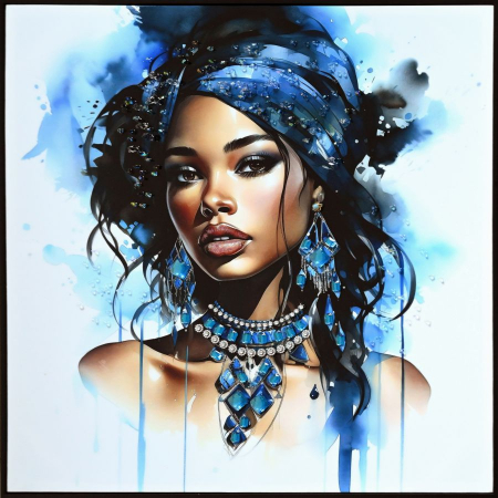 Tablouri - Tablou Portret Turban Albastru Cristale - CreativDeco