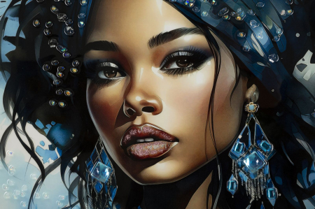 Tablou Portret Turban Albastru Cristale - CreativDeco [2]