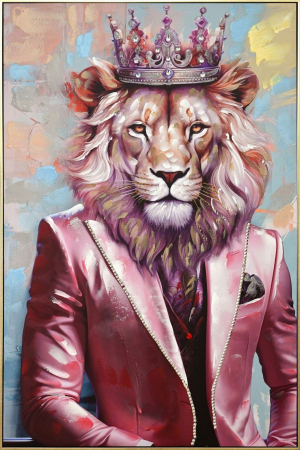 Tablouri - CreativDeco Portret Leu in Sacou Roz - Originalitate si Stil Modern