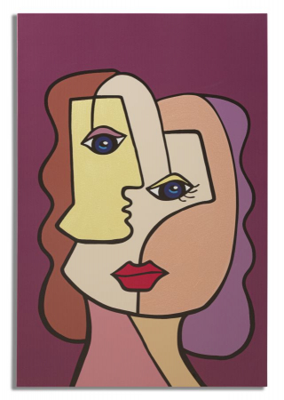 Tablouri - Tablou Pictat Portret Feminin Stilizat cu Fundal Burgund CreativDeco - Accent Vizual Elegant