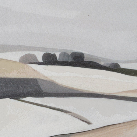 Tablou orizontal panoramic, peisaj colinar abstract, tonuri bej și ocru [1]