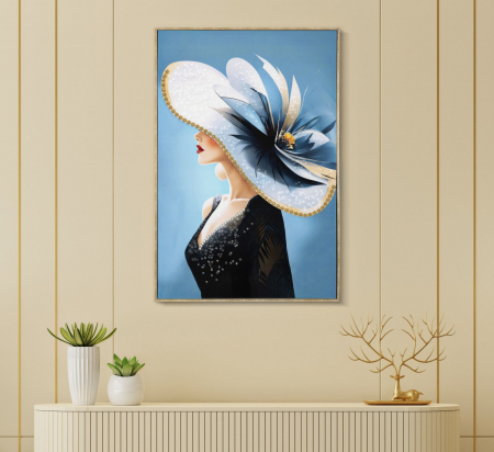 Tablou portret pălărie albă 62x92 cm – decor stilizat cu eleganță cinematografică [1]
