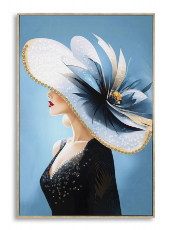 Decoratiuni perete - Tablou portret pălărie albă 62x92 cm – decor stilizat cu eleganță cinematografică