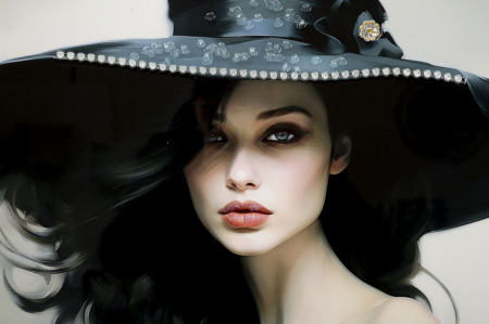 Tablou portret femeie pălărie neagră 62x92 cm – eleganță clasică reinterpretată pe pânză [1]