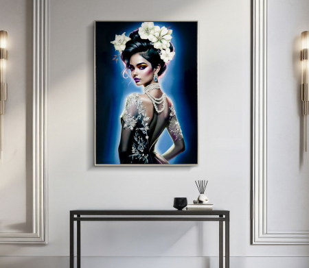 Tablou portret flori și broderie 72x102 cm – artă decorativă cu stil regal feminin [1]
