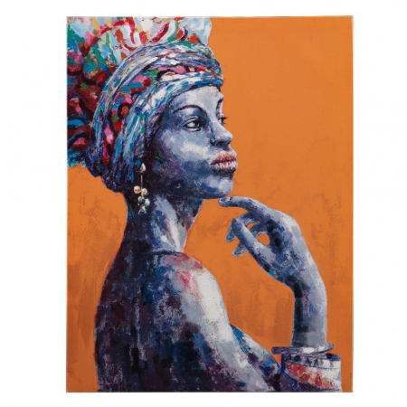 Tablouri - Tablou etnic pictat manual, femeie africană fundal portocaliu
