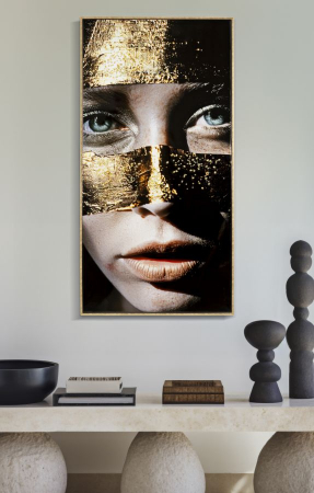 Tablou chip feminin bandă aurie 52x102 cm – artă urbană cu expresie conceptuală [5]