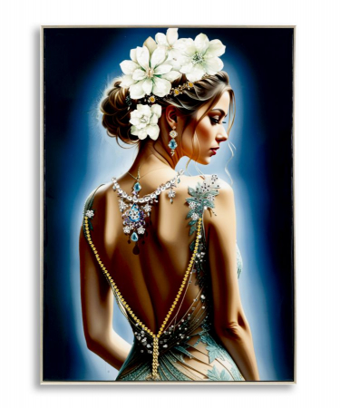 Decoratiuni perete - Tablou portret flori bijuterii elegante 72x102 cm – rafinament feminin cu accente prețioase