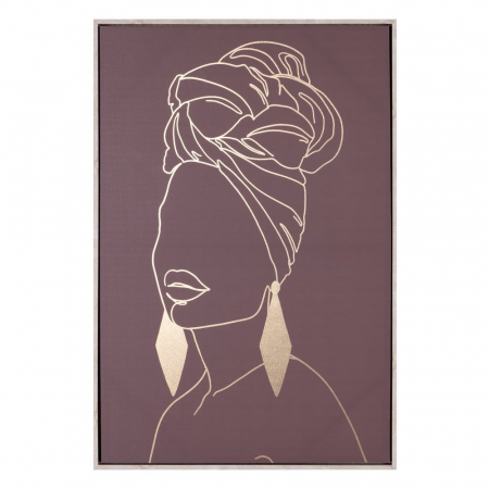 Decoratiuni perete - Tablou portret stilizat feminin mov-auriu – canvas vertical 63x93 cm