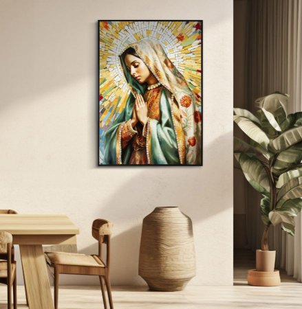 Tablou religios Fecioara Maria 72x102 cm – artă sacră cu accente aurii simbolice [5]