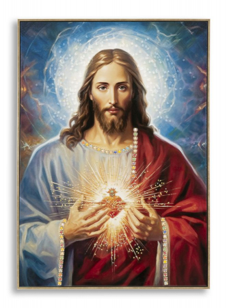 Decoratiuni perete - Tablou religios Iisus Inima Sacră 72x102 cm – simbol decorativ spiritual cu detalii clasice